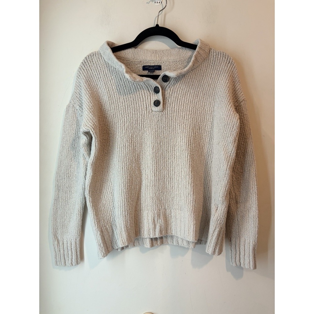 American Eagle Cream Chenille Knit Henley Sweater XS Jegging Fit Cozy